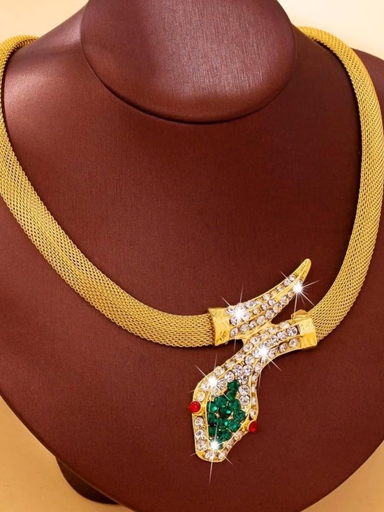 Anthropologie Jewelry - Anthropologie Gold-Tone Snake Necklace with Green & Red Accents
